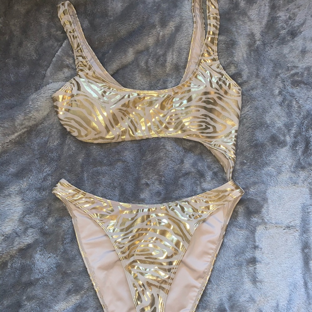 Gold zebra print bodysuit/swimwear